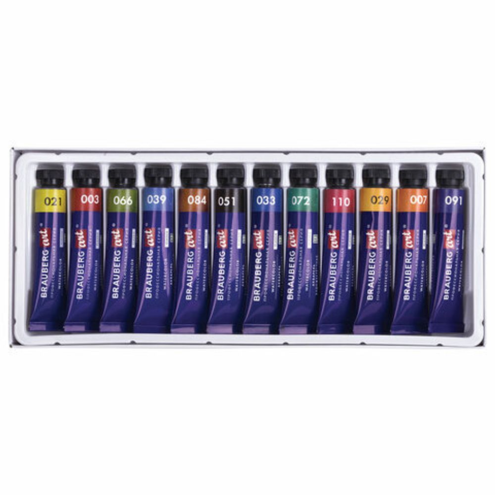 Акварель художественная в тубах НАБОР 12 цветов по 12 мл, BRAUBERG ART CLASSIC, 191764