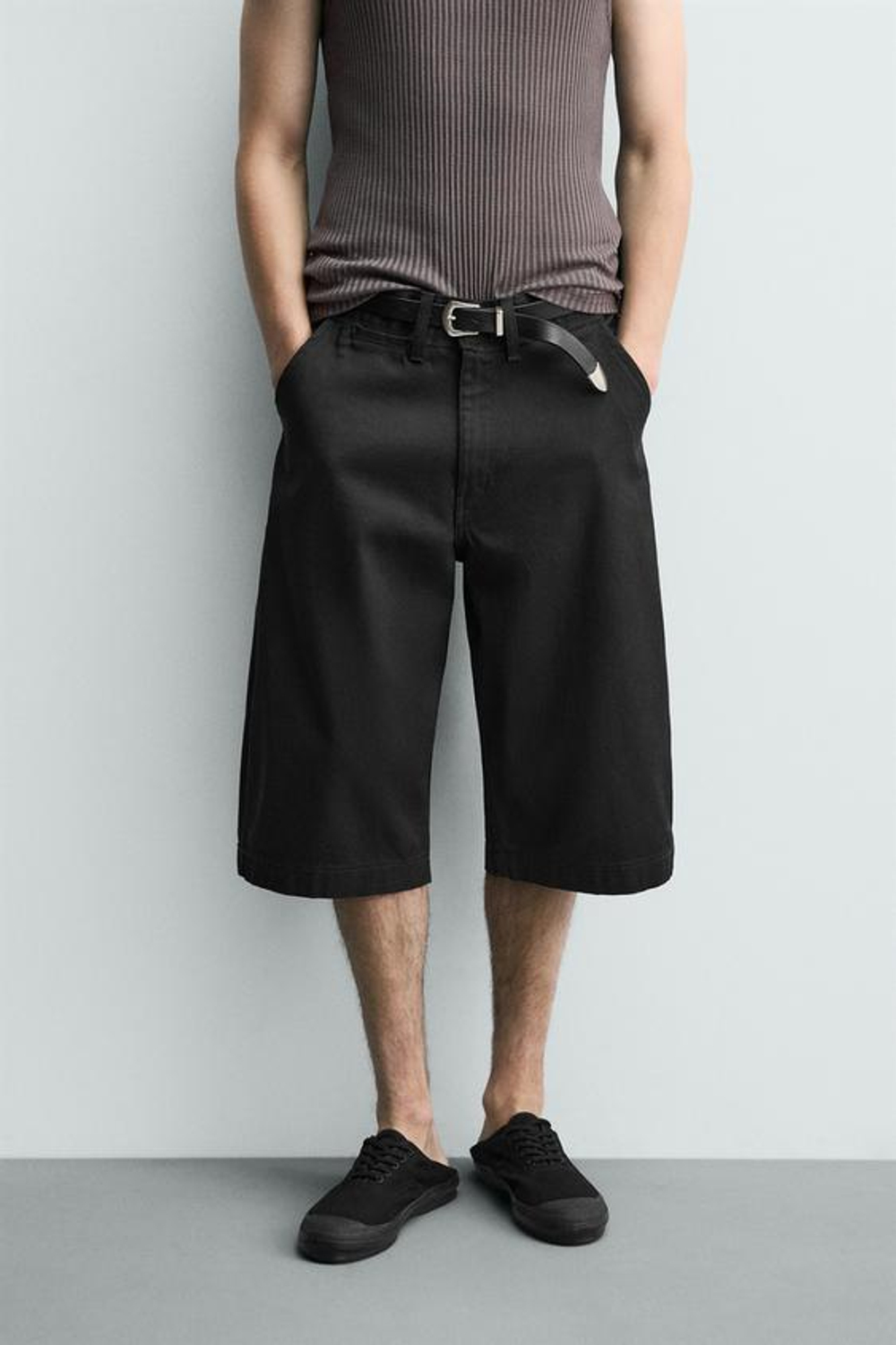 ZARA ШОРТЫ BAGGY FIT, ЧЕРНЫЙ