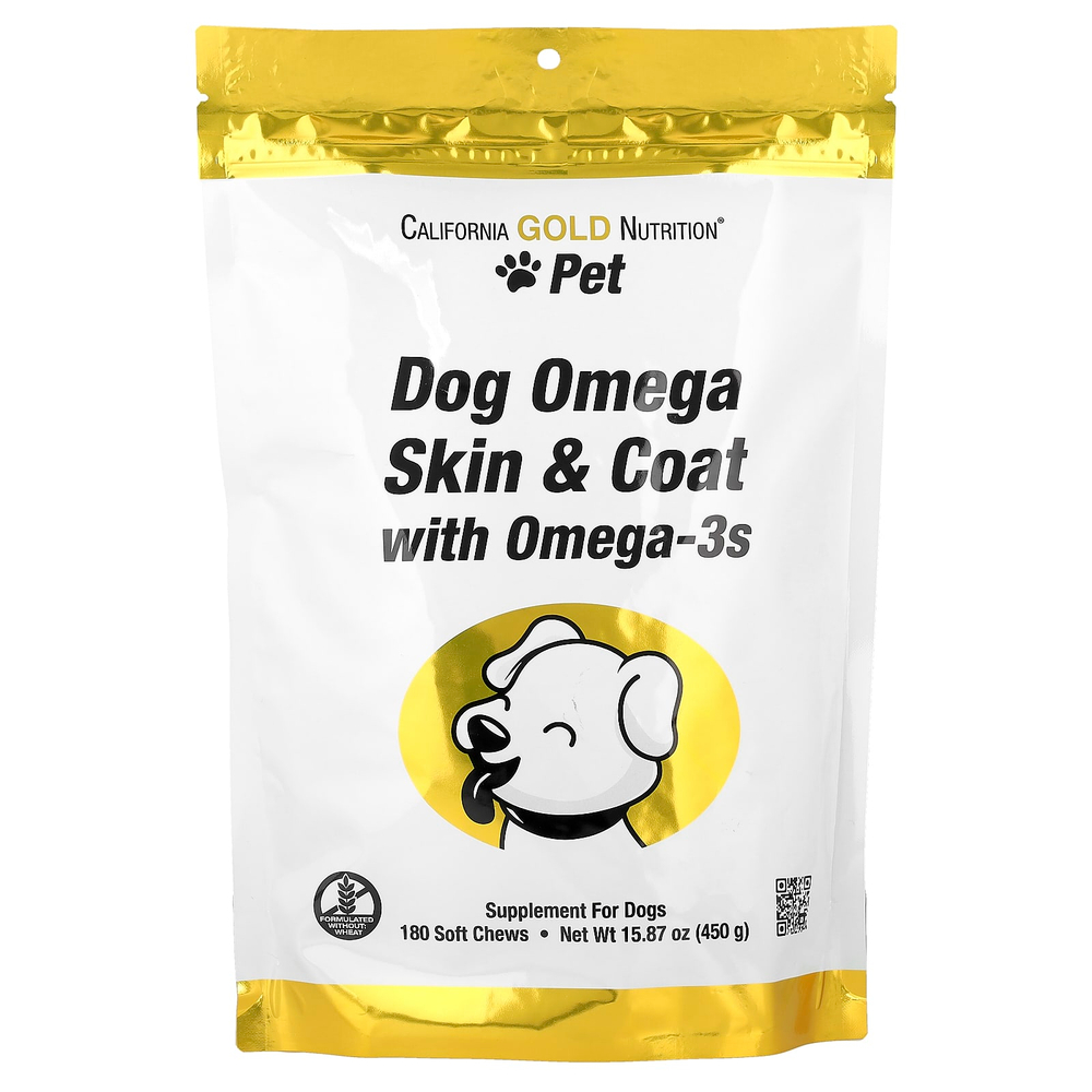 California Gold Nutrition, Pet, омега-3 для поддержки кожи и шерсти собак, 180 жевательных таблеток, 450 г (15,87 унции)