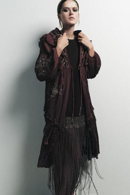 ZARA КОМБИНИРОВАННЫЙ ТОП ИЗ ЖОРЖЕТА С ПАЙЕТКАМИ, ВИННЫЙ