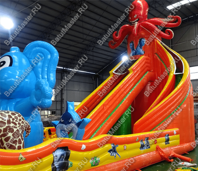 Коммерческий надувной батут "Слоны и жираф" 18*9*8,5 м