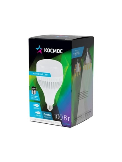 Лампа светодиодная высокомощная HWLED 100Вт 6500К холод. бел. E27 220В (переходник с E27 на E40 в компл.) КОСМОС LksmHWLED100WE2765