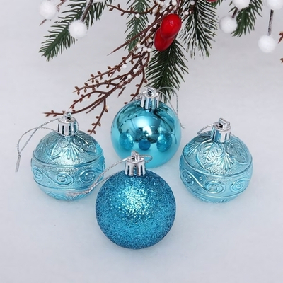 Новогодние шары 5 см (набор 4 шт) "Микс фактур", голубой (Серпантин)