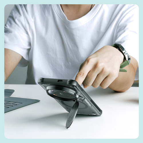 Чехол тонированный (Transparent Black) от Nillkin с металлической откидной крышкой и поддержкой магнитной беспроводной зарядки MagSafe на Xiaomi 14 Ultra, серия Iceblade Prop Magnetic Case