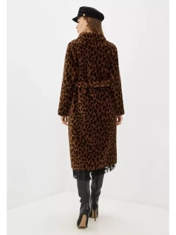 Шуба женская чебурашка тедди из шерсти мериноса, коричневый леопард, SilverFox
