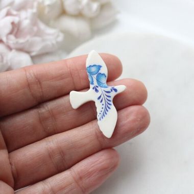 Подвеска Птица голубь, белый, гжель, M, 41*27 мм, S025