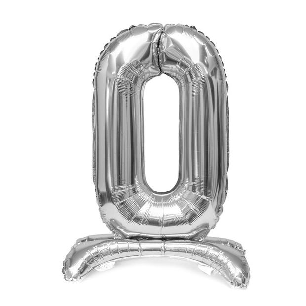 К Шар ЦИФРА 0 32" на подставке серебро 80 см (воздух)