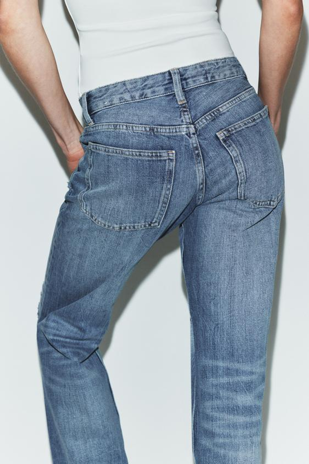 ZARA ДЖИНСЫ TRF WIDE-LEG С НИЗКОЙ ПОСАДКОЙ, СИНИЙ