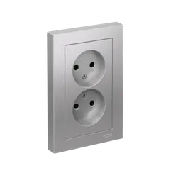 Розетка 2-м СП AtlasDesign 16А IP20 без заземл. в сборе алюм. SE ATN000320