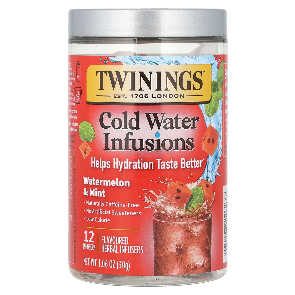 Twinings, Cold Infuse, ароматизатор для холодной воды, арбуз и мята, 12 шт., 30 г (1,06 унции)