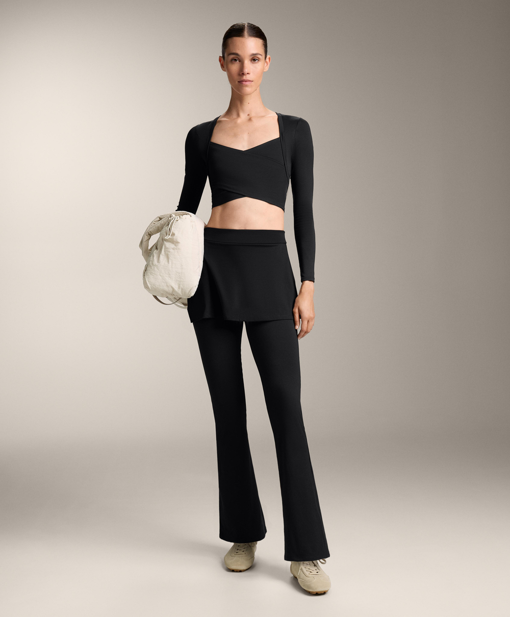 OYSHO Брюки-клеш с высокой талией Comfortlux с юбкой, черный