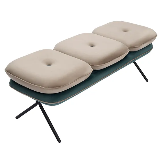 Банкетка Pea, велюр, бежевая/сине-зеленая