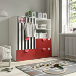 Книжный шкаф - IKEA SMÅSTAD / PLATSA /SMАSTAD / СМОСТАД/ ПЛАТСА ИКЕА, 123х120 см, белый/красный/черный