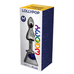 Металлическая анальная втулка 9,4см с синим кристаллом Cnex Wooomy Lollypop Double Ball Metal Plug Blue M