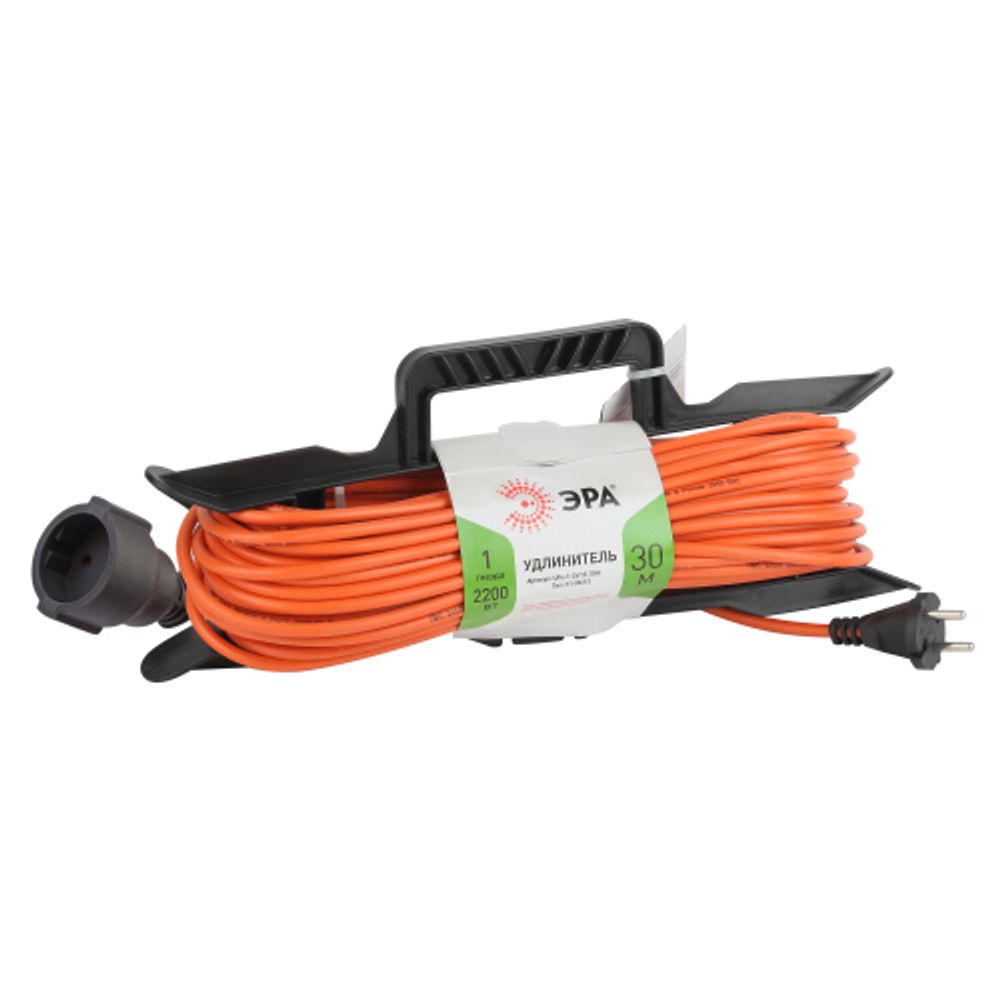 Удлинитель силовой ЭРА UFx-1-2x1.0-30m на рамке без заземления 1 розетка 30м ПВС 2х1мм2 | Силовые удлинители
