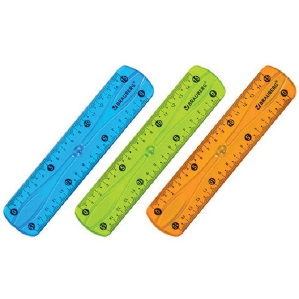 Линейка 15см, пластиковая, гибкая, ассорти, Brauberg Flex, 1шт.
