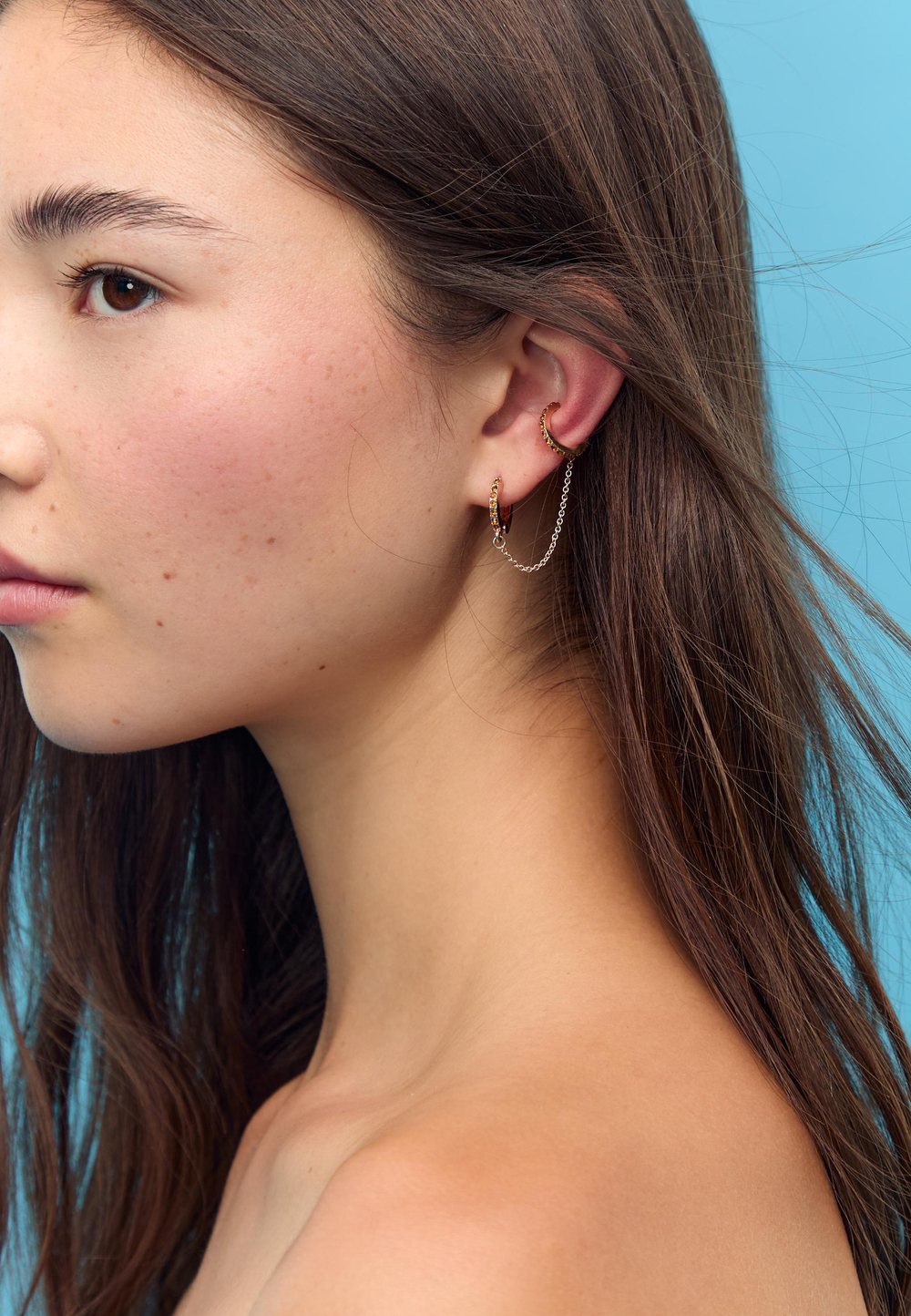 STRADIVARIUS Набор из 9 пар сережек со стразами, золотой