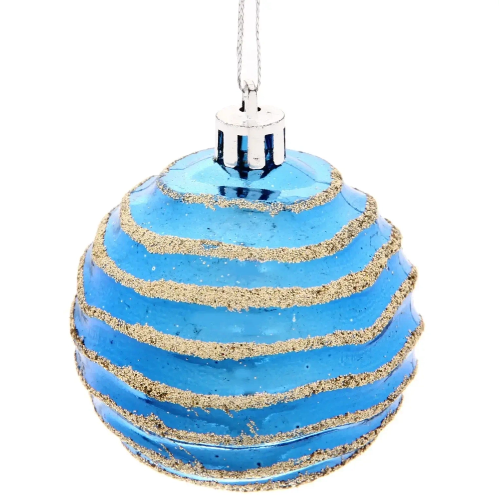 Новогодние шары «Снежная волна» 6 см (набор 3шт), синий/золото