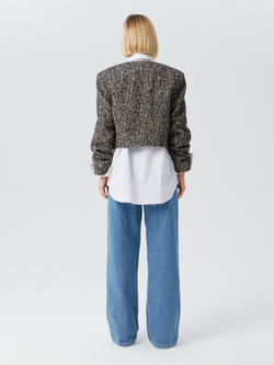 Укороченный жакет из итальянского твида серый