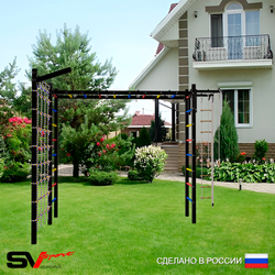 Уличная шведская стенка Sv Sport рукоход с комплектом турник прямой У5065 (Турник/Кронш бокс/Канат/кольца/лестница/Сетка)