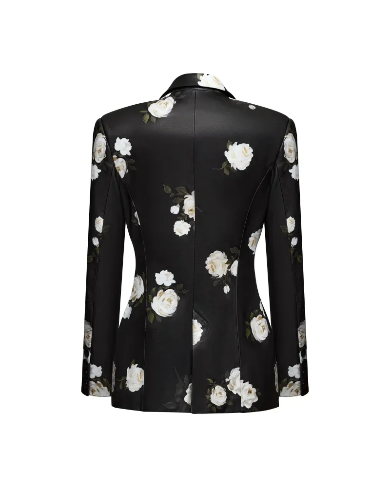 Fila, жакет из натуральной кожи черный с цветочным принтом