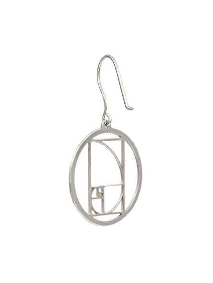 Серьги Золотое сечение Фибоначчи в круге из серебра, правая, вид полубоком крючком вперёд