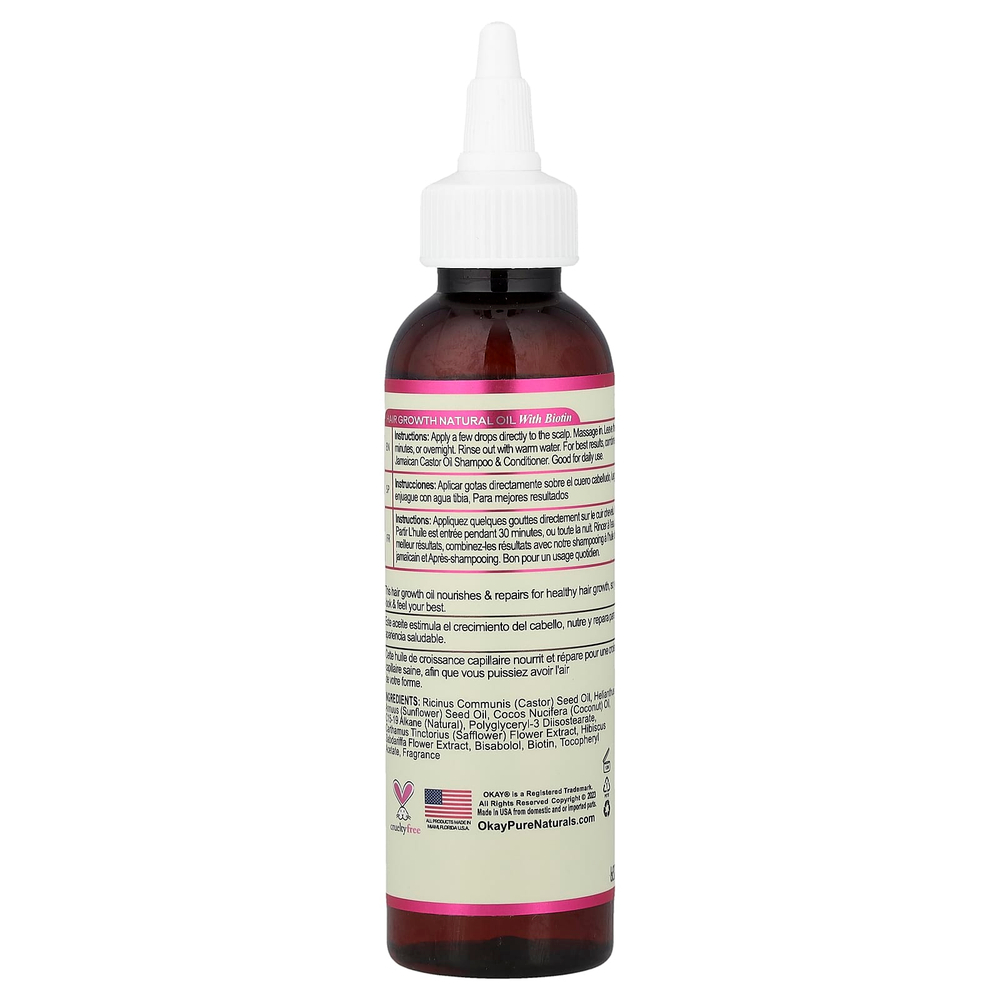 Okay Pure Naturals, Black Jamaican Castor Oil®, натуральное масло для роста волос с кокосом и гибискусом, с биотином, 118 мл (4 жидк. унции)