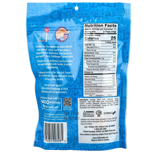 Zollipops, The Clean Teeth Pops®, леденцы с фруктовыми вкусами, 23–25 леденцов, 142 г (5,2 унции)