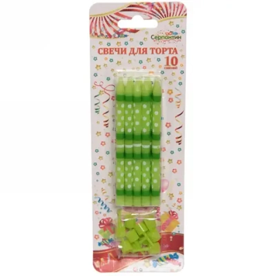 Свечи для торта»Нежный горошек» 10 шт. 10 см, зеленый