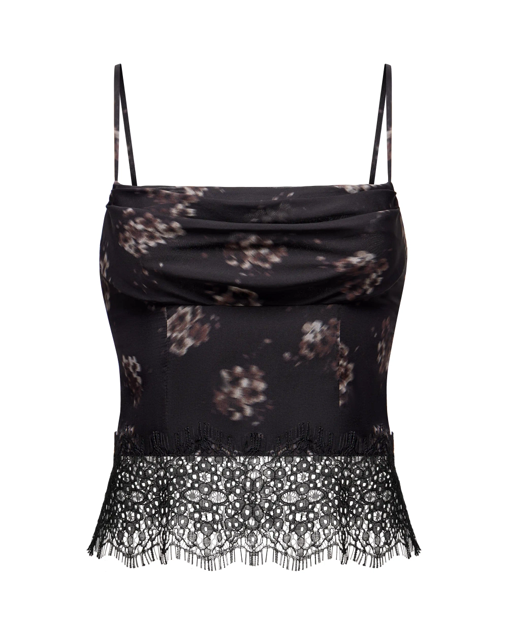 Cassie, топ из черного шифона со средним цветочным принтом