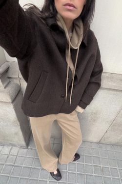 ZARA БРЮКИ ИЗ ТРИКОТАЖА ИНТЕРЛОК С ЭФФЕКТОМ ПОТЕРТОСТИ, СЕРО-КОРИЧНЕВЫЙ