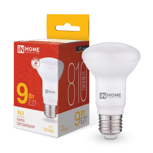 Лампа светодиодная LED-R63-VC 9Вт 230В Е27 3000К ТЕПЛЫЙ 810Лм IN HOME