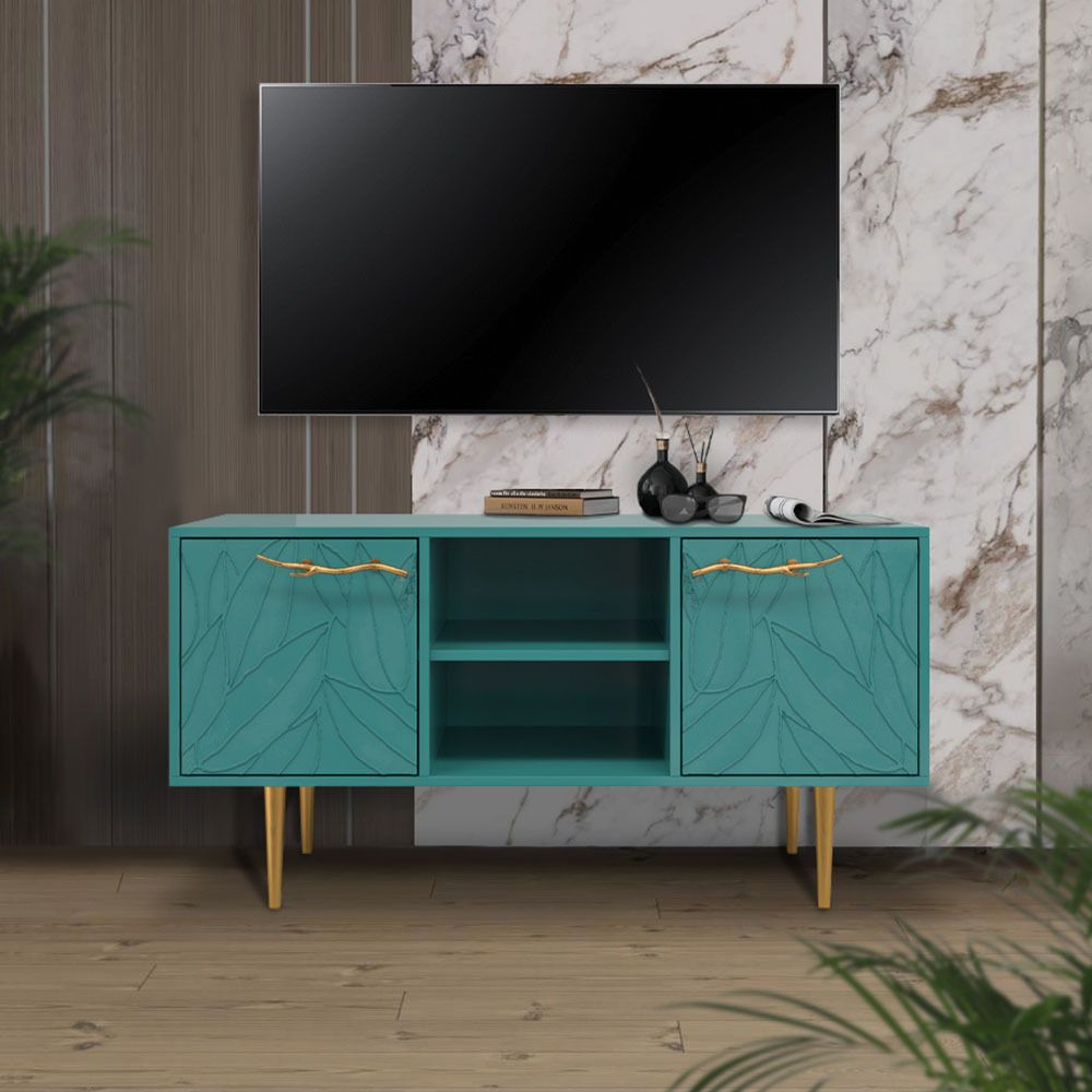 Тумба под ТВ Арт Колор leaves 117см Стайл Голд Пастельно-синий