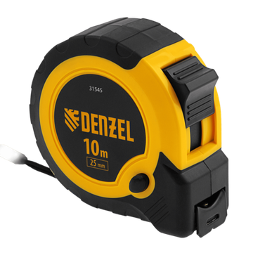 Рулетка 10м х 25мм, двухкомп. корпус, кнопка-пауза Denzel 31545