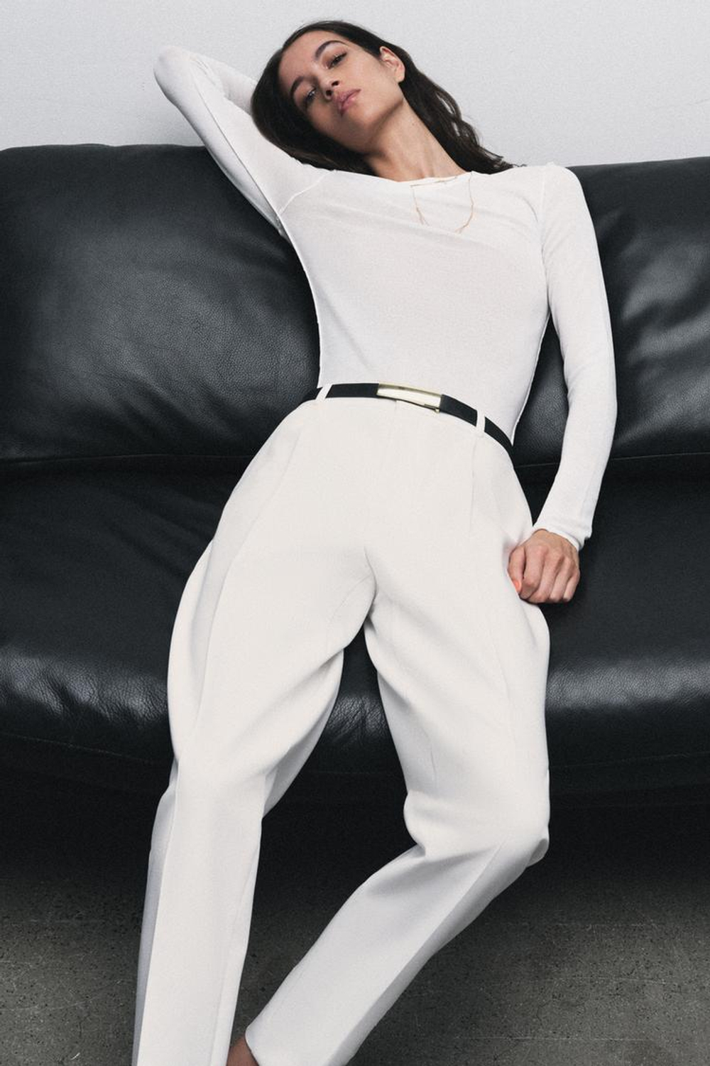 ZARA ПРЯМЫЕ БРЮКИ С ПОЯСОМ, ЭКРЮ