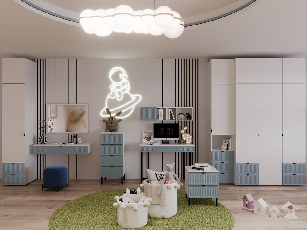 Шкаф для одежды, шкаф белый,синий, Окленд 79-658Т