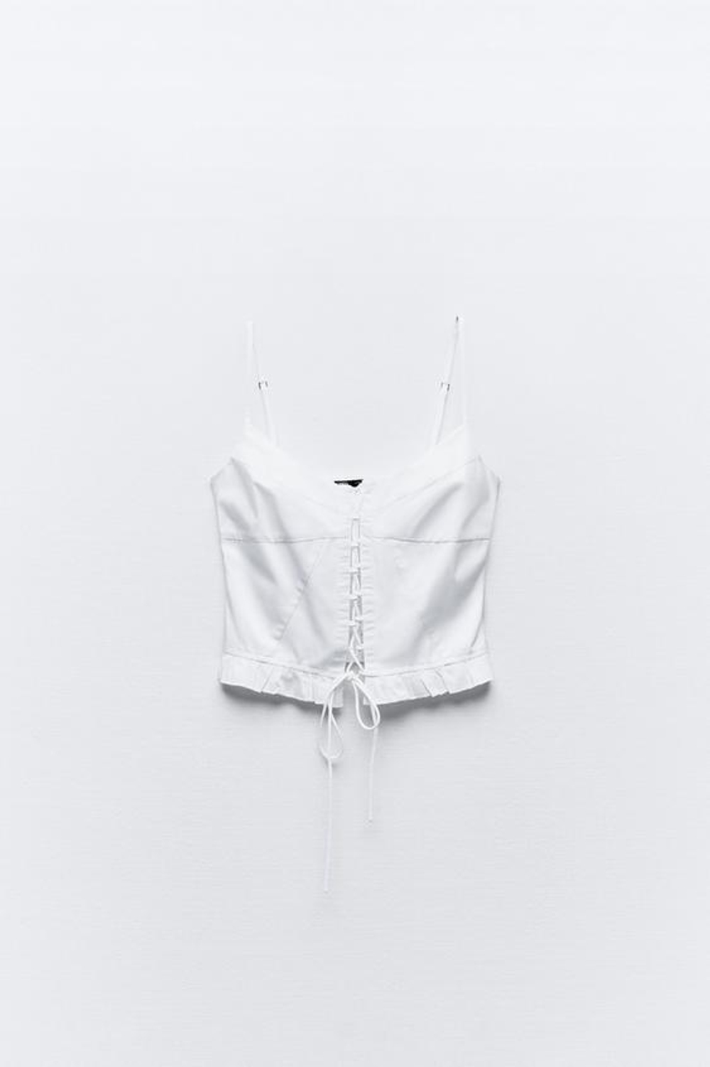 ZARA ТОП ИЗ ГАБАРДИНА СО ШНУРОВКОЙ И ЗАВЯЗКАМИ, БЕЛЫЙ