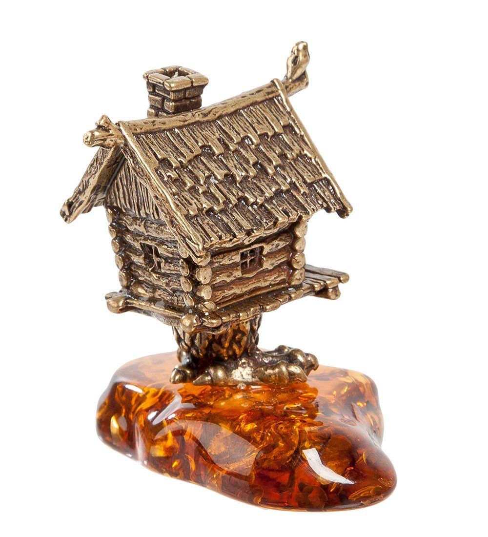 Народные промыслы AM- 722 Фигурка «Избушка на курьих ножках» (латунь, янтарь)