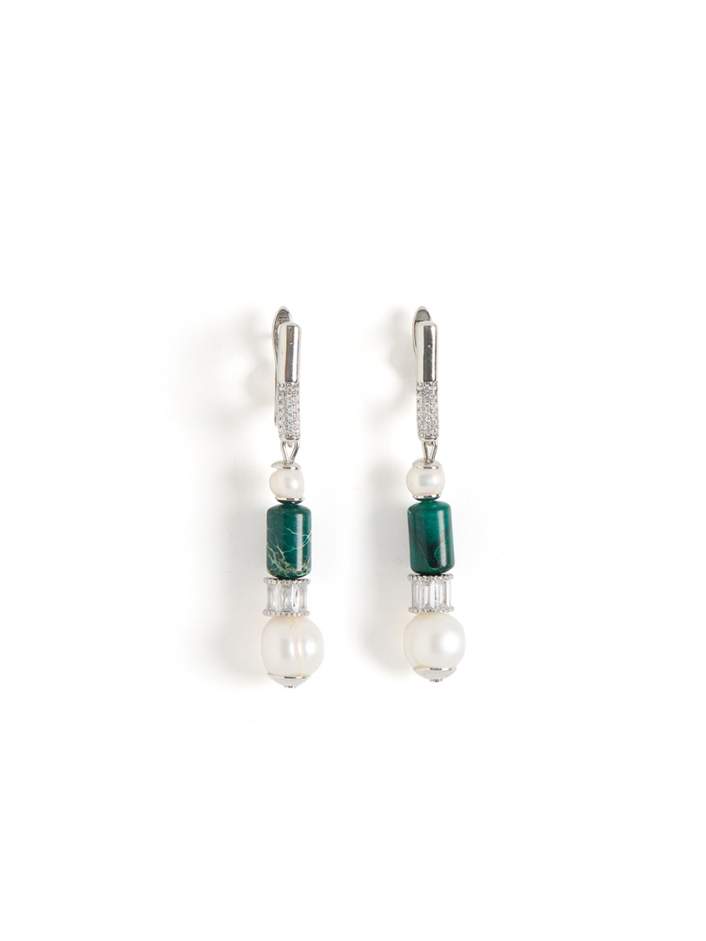 Серьги "Pearl charm" green Silver