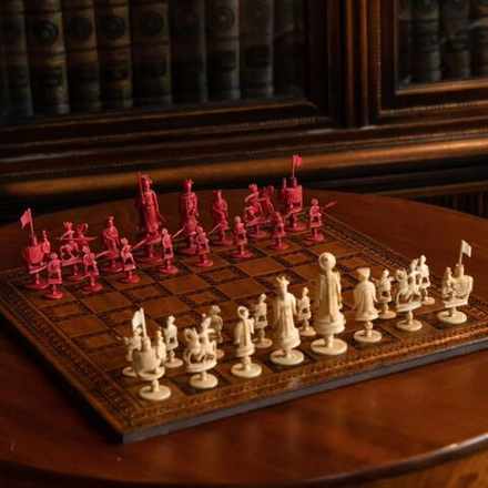 Винтаж: Антикварные резные шахматы из слоновой кости