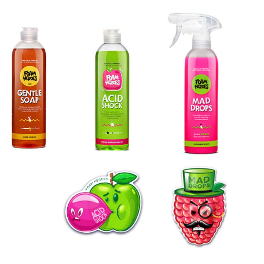 Набор для трехфазной мойки Gentle Soap Amber & Tabaco + Acid Shock+Mad Drops Raspberry