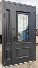 Дверь входная Калипсо двухстворчатая букле графит/муар 8019