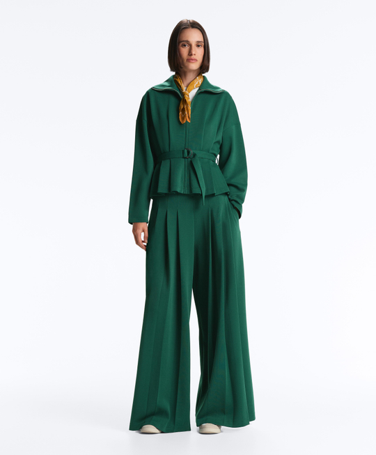 OYSHO Хлопковые широкие брюки-пике со складками, темно-изумрудный