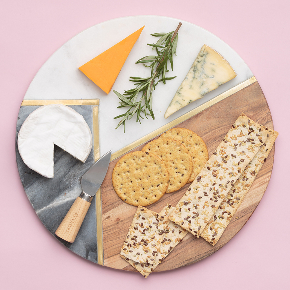 Доска сервировочная из мрамора и акации elements d 30 см