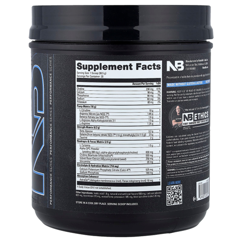 NutraBio, PRE-Workout, предтренировочный комплекс, без стимуляторов, со вкусом голубой малины, 609 г (1,34 фунта)