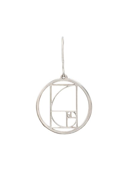 Серьги Золотое сечение Фибоначчи в круге из серебра, правая, вид спереди