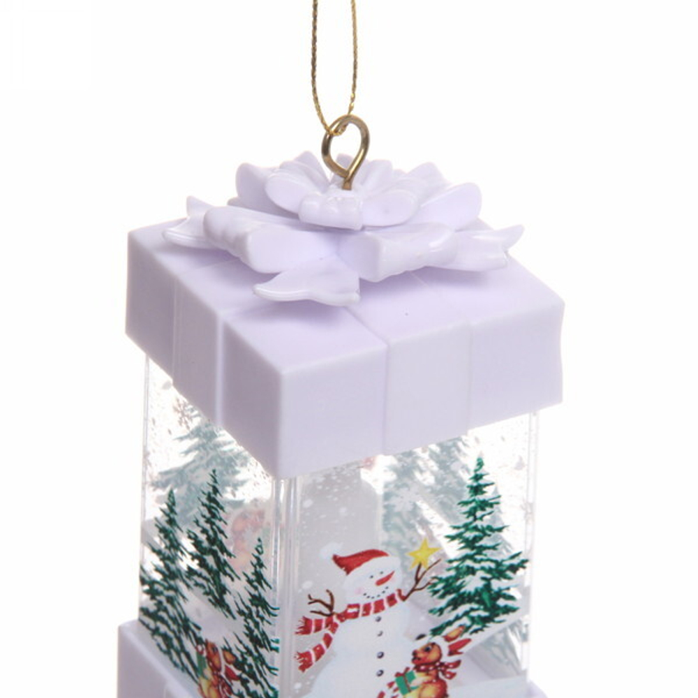 Сувенир с подсветкой «Фонарь - Сказочная лесная прогулка со Снеговиком» 5х5х11,5 см, белый