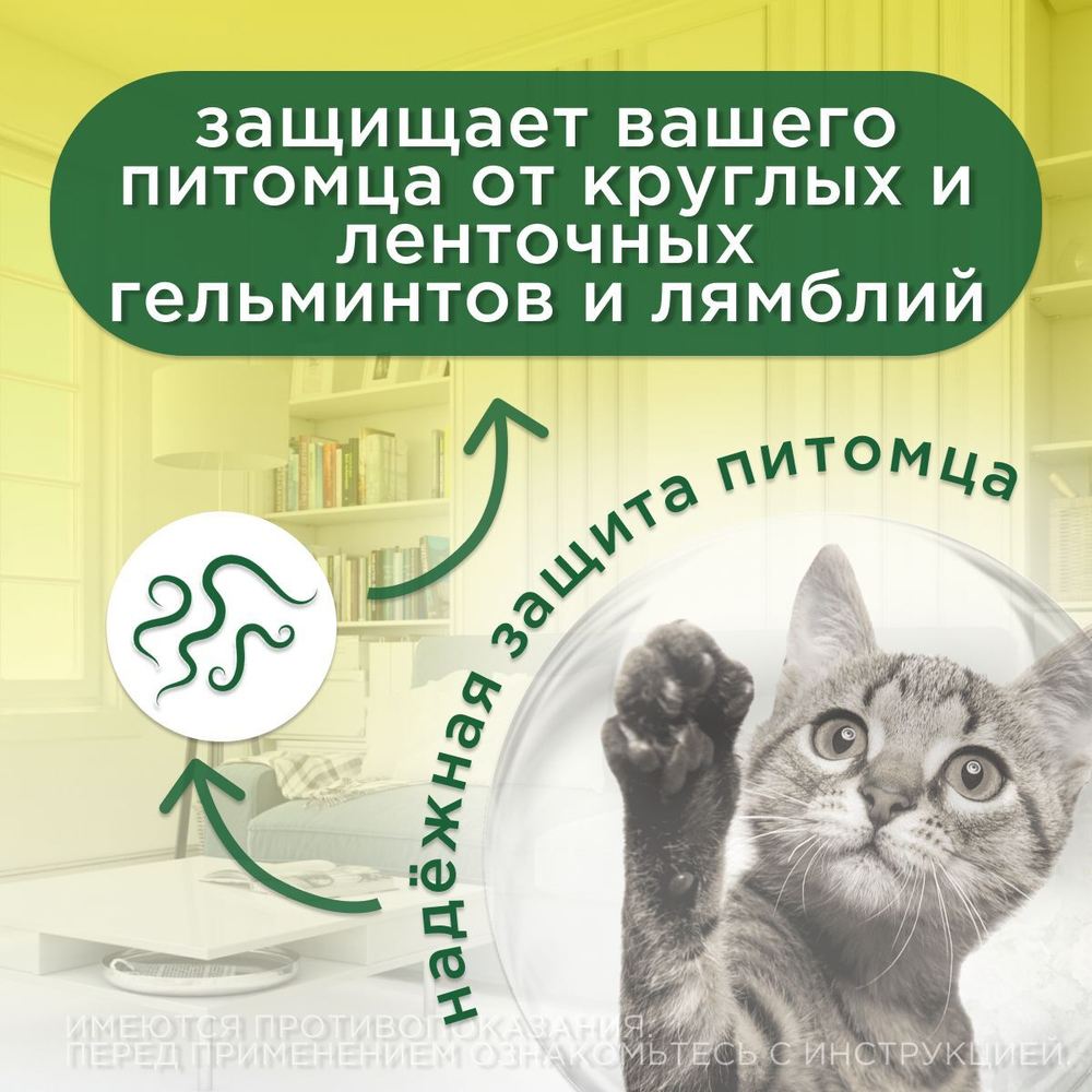 Таблетки от гельминтов и лямблий для кошек Фенпраз 6таб, Пирантел/ Празиквантел/Фенбендазол