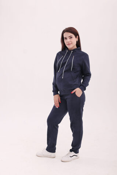 Костюм для беременных и кормящих из замши, цвет синий, размер 50