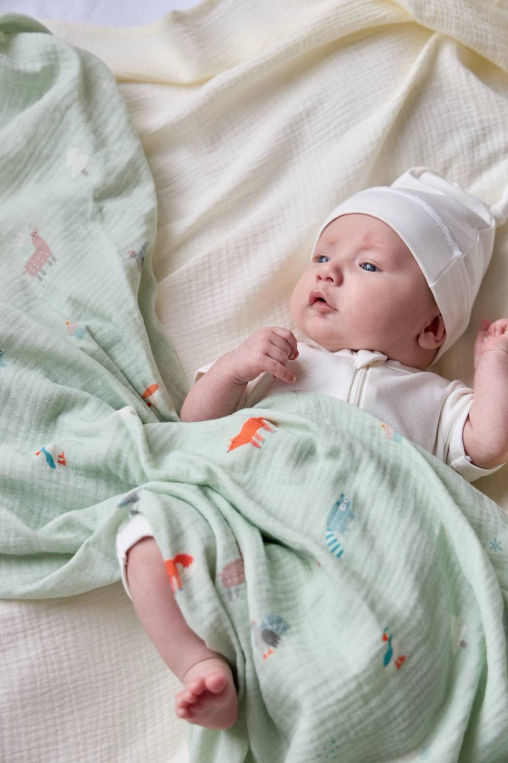 Пелёнки муслиновые BUBA KIDS, 2 шт., Северный лес/ сливочный, 75х115